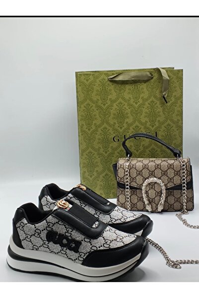 Trendyola Luxury women's set (sneakers and crossbody bag) in a classic monogr...