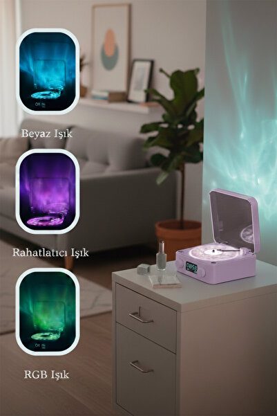 TECHNOMEN Retro Plak Çalar Görünümlü Bluetooth Hoparlör Su Dalgası Projeksiyo...