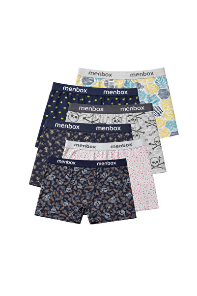 MENBOX Erkek 6’lı Desenli Likralı Esnek Boxer Set