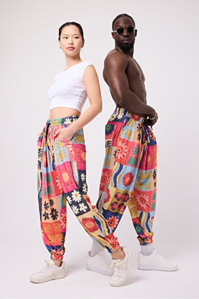 Superbluemexico Women's Street Style Printed Wrinkled Sports Baggy Trousers