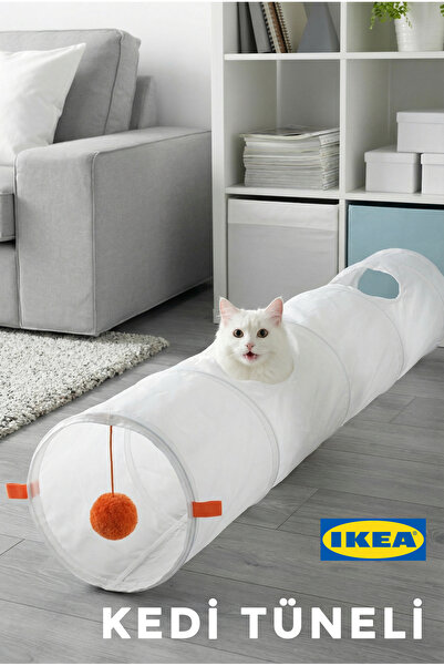 IKEA UTSADD Kedi Evcil Hayvan Oyun Tüneli - Beyaz Turuncu 128x25 cm