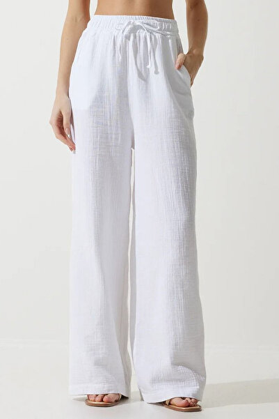 adba style Hafif Transparan Beli Lastikli %100 Pamuk Müslin Pantolon 4078