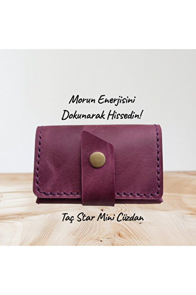Hayal Atölyem Art El Yapımı Hakiki Deri Taç Star Sihirli Mini Cüzdan Mor-Kart...