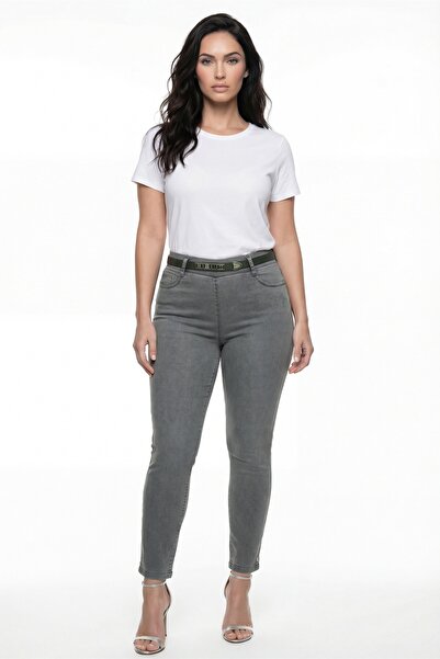 EXİTLİNE Women's Green Summer Slim Pants with Belt and Accessories