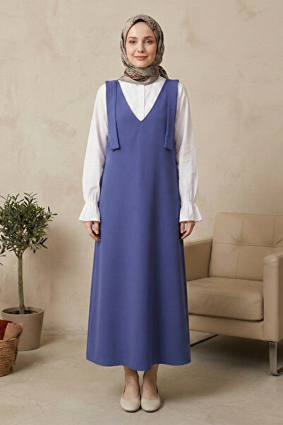 Kirazgym Women's Long Hijab with Tie-Back Shoulders - Indigo