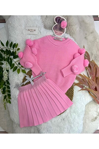 ÖZSEMODA Ponpon Kol Kazak Triko Takım