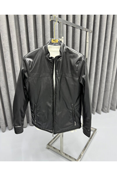 Avni Ceylan Men's Premium Hakim Collar Zippered Leather Jacket