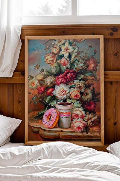 Saturn Vază cu flori, gogoașă, cafea, tablou înrămat, cadou pentru bucătărie ...