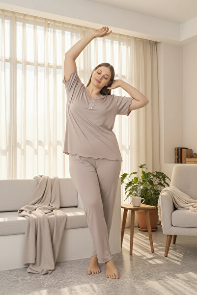 SEBOTEKS Soft Textured Bamboo Fabric Short Sleeve Large Size Women's Pajama S...