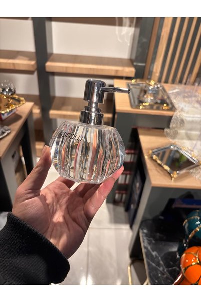 zaTen Pazar Glass Liquid Soap Dispenser - Crystal Cut Bathroom Accessory - Silver Luxury Soap Dispenser