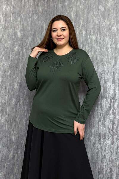 ModaPlaza Women's Stone Embroidered Blouse 003