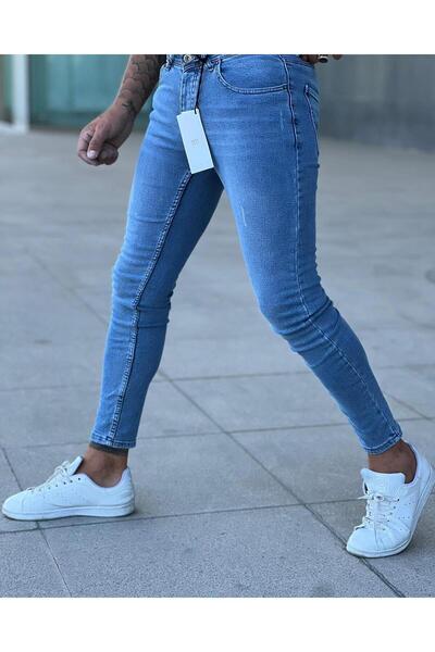 MODAMESTO Men's Light Blue Laser Slim Fit Lycra Jean Trousers