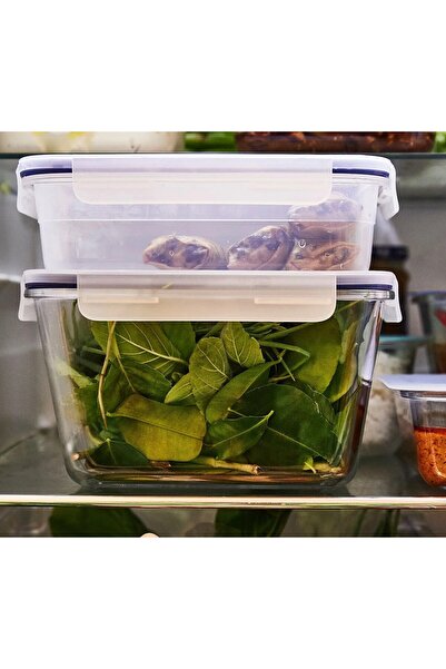 IKEA Dikdörtgen Cam Saklama Kabı 1,8 Litre Sızdırmaz Kapaklı Saklama 21x15x12 Cm Şeffaf Kap