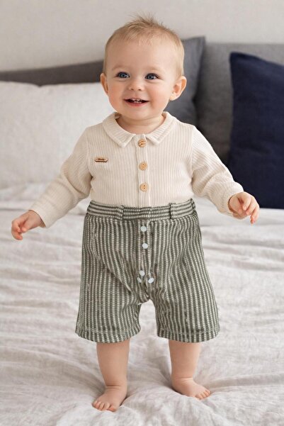 Aura Baby Bebek Yakalı Düğmeli Uzun Kollu Tulum