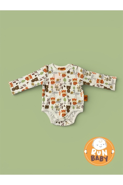 runbaby ( 1 Adet ) %100 Pamuklu Uzun Kollu Çıtçıtlı Bebek Body Zıbın
