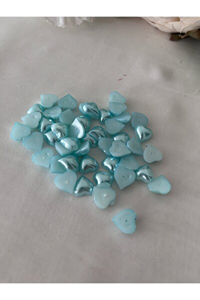 partici dükkanı Heart Pearl - Half Pearl Heart -Blue Color Heart Pearl Beads,...