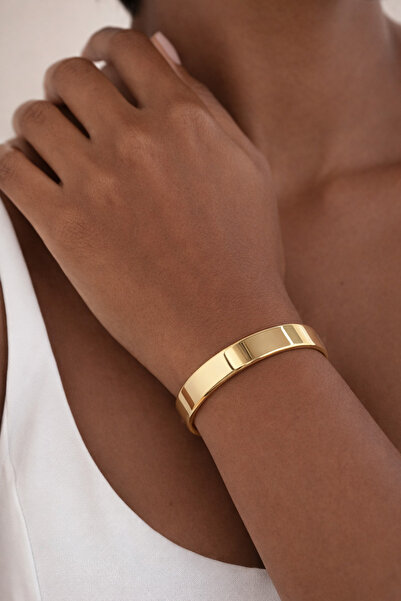 Sacce Scarves&Accessories 14K Gold Rodyum Kaplama Düz Bombe Minimal Gold Bilezik