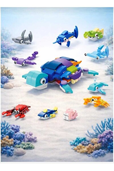 Aksoy Toys Mini Deniz Canlıları Blokları 10'lu Koleksiyon Birleştirilebilir Y...