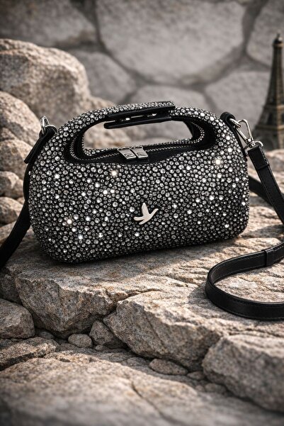 Muqu Bags Gümüş Taş Detaylı Işıltılı El ve Omuz Çantası