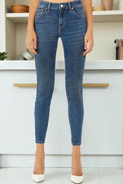 Livik Mers Women's Blue Mustache Comfortable Denim Skinny Jeans