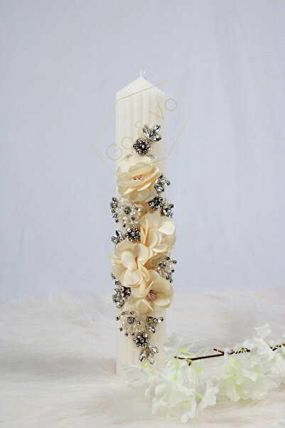 GoVo Kids Lumanare canelata botez, Detalii Florale, 35x6 cm