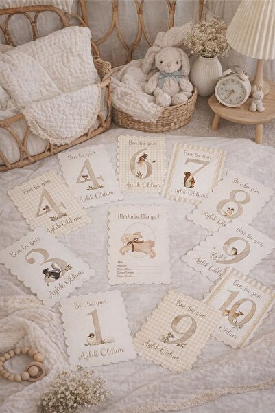 WALLHUMAN Bebek Anı Kartları Seti – İlkler & Aylık Milestone Kartları – 10x14...