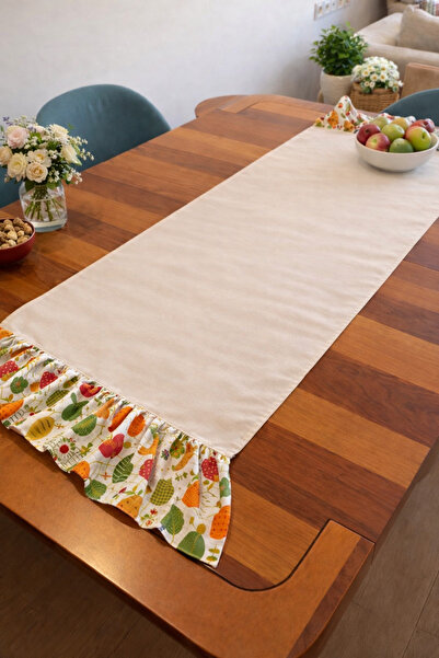 MEKİK BUTİK Ruffled Runner - Raw Linen Stylish Runner - 40X130