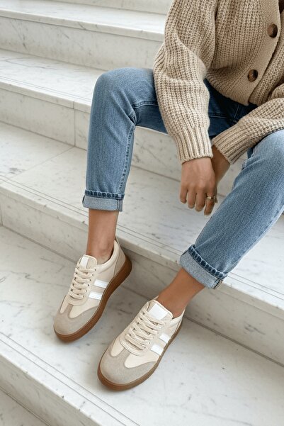 DİVOLYA Αθλητικά παπούτσια Samba Beige Suede με ρίγες στα πλαϊνά