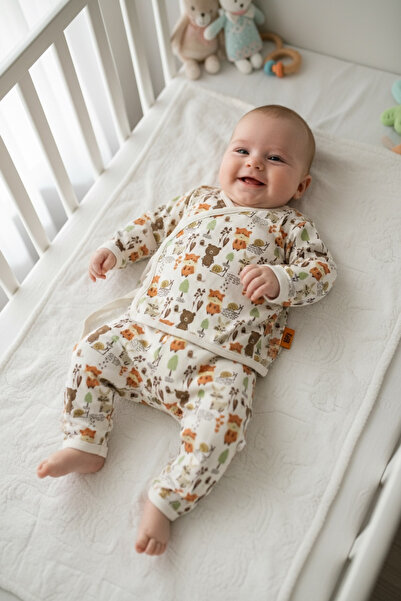 runbaby %100 Pamuklu Desenli 2'li Bebek Kimono Takımı