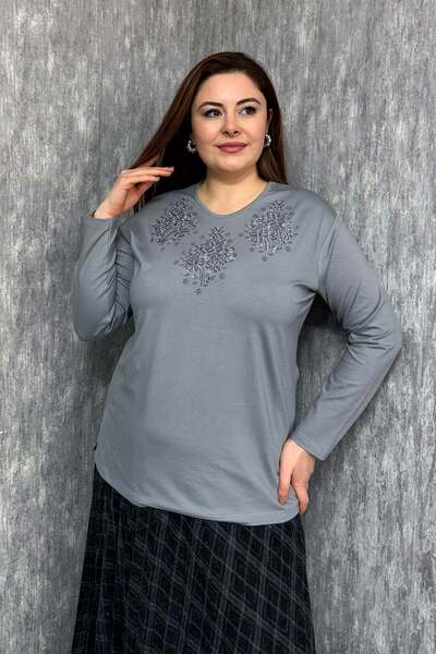 ModaPlaza Women's Stone Embroidered Blouse 003