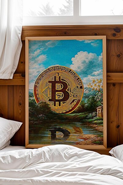 Saturn Bitcoin Gold Criptomonedă Tablou înrămat Artă financiară modernă Artă ...