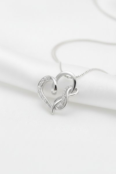 özgül takı ve tasarım Heart and Infinity Themed Zircon Stone Stainless Steel Silver Color Women's Necklace