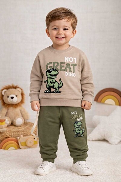 DECO Dinazor Baskılı 2 iplik Mevsimlik Erkek Çocuk Takım 2 Yaş,3 Yaş,4Yaş,5Yaş