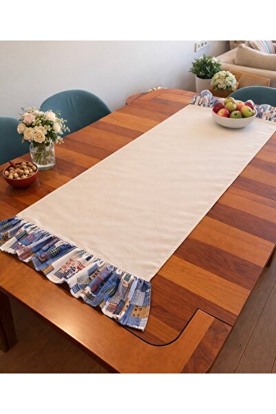 MEKİK BUTİK Ruffled Runner - Raw Linen Stylish Runner - 40X130