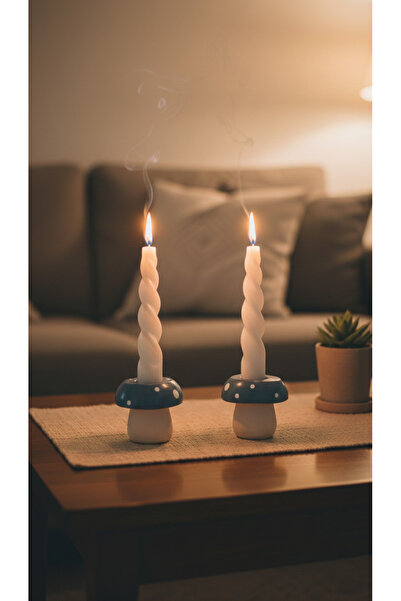 ZENNORA HOME Mavi Mantar Mumluk Seti 2 Adet , Obje, Biblo, Ev Dekorasyon. Şam...