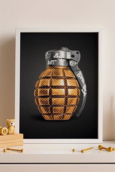 Saturn Pictură înrămată cu graffiti cu grenadine de aur, design de lux, artă ...