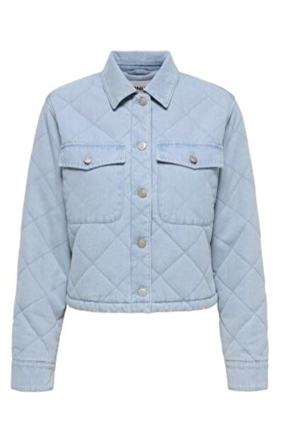 ONLY Kadın Gömlek Yaka Düğmeli Kapitone Mavi Ceket - 15361376