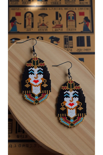 SEARD أقراط مصنوعة يدويًا من خرز ميوكي على شكل كليوباترا الفرعونية المصرية 3