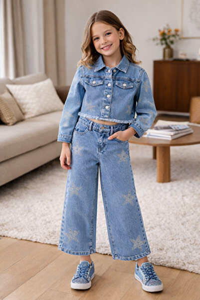 Uğur bebe Set de pantaloni și jachetă din denim Blue Star Stone pentru fete –...