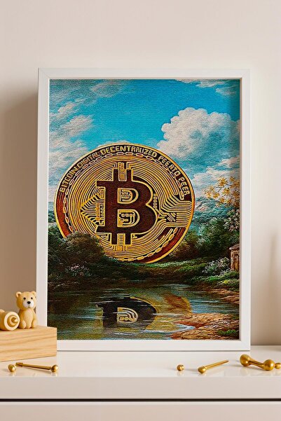 Saturn Bitcoin Gold Criptomonedă Tablou înrămat Artă financiară modernă Artă ...