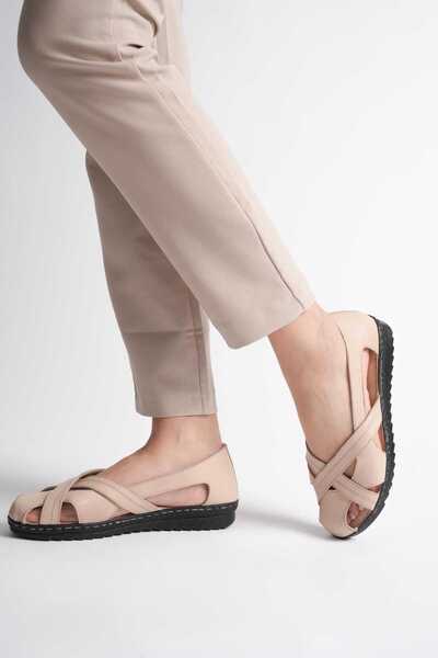 AYAKKABİSEPETİ SANDALE DE DAMĂ ORTOPEDICE BEJ DIN PIELE NATURALĂ