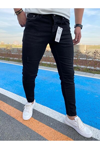 MODAMESTO Men's Black Laser Slim Fit Lycra Jean Trousers