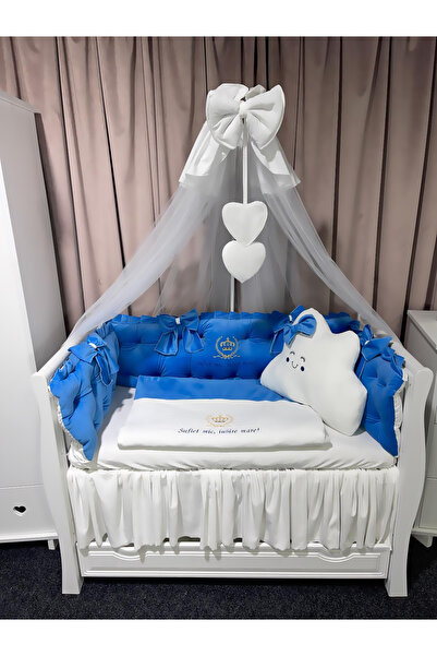 PeppiBambini Lenjerie de patut personalizata 7 piese REGAL Blue -