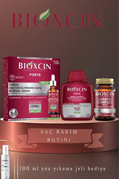 Bioxcin Forte Serum 3X50 ml + Forte Shampoo 300 ml + Keratin Complex 60 Table...