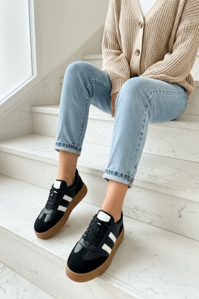 DİVOLYA Αθλητικά παπούτσια Samba Black Suede με ρίγες στα πλαϊνά