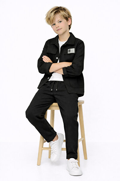 mini kanka 3-12 ani Băieți Jachetă neagră kaki Pantaloni jogger Set tricou 3 ...