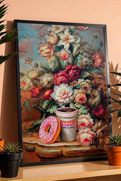 Saturn Vază cu flori, gogoașă, cafea, tablou înrămat, cadou pentru bucătărie ...