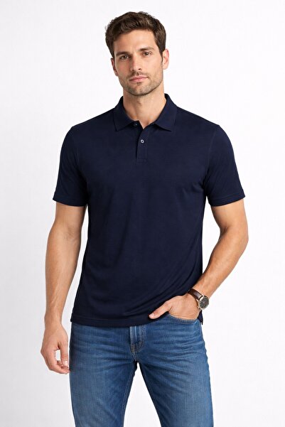 Cazador Tricou cu gât polo pentru bărbați 44095 Bleumarin, croială normală