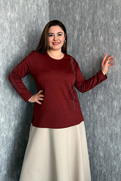 ModaPlaza Bluză de damă cu broderie cu pietre în față și pe mâneci 002