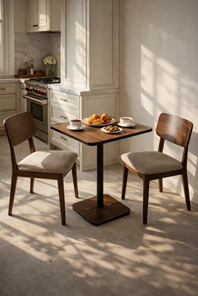 MARIA HOMES Modern Square Dining Table Brown Melamine Wood Top Sturdy Black M...